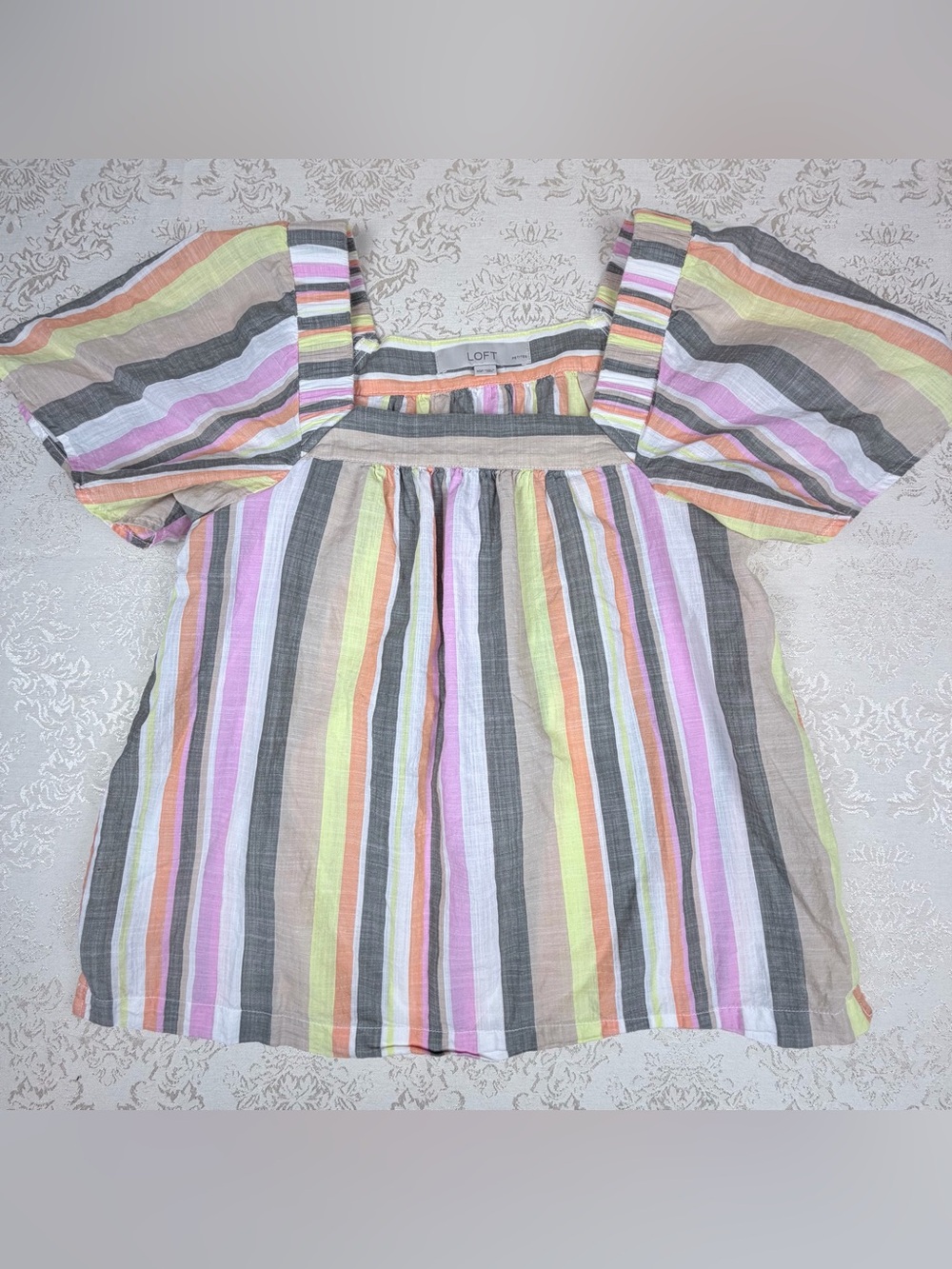 LOFT Striped Cotton Blouse in Orange, Pink, Gray, White, XSP